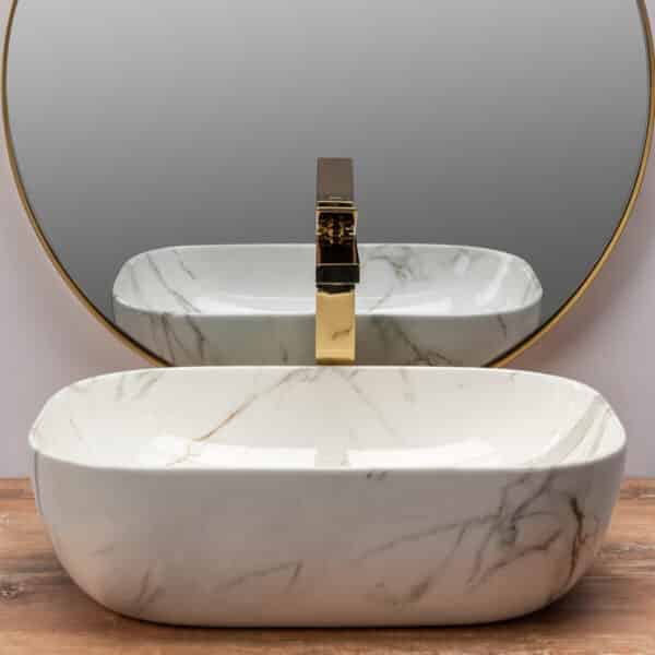 Lavoar Belinda Shiny marmura ceramica sanitara – 46 cm
