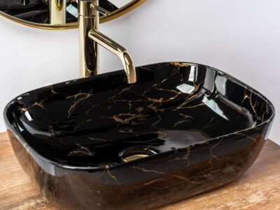 Lavoar Belinda Shiny marmura ceramica sanitara negru – 46,5 cm 2