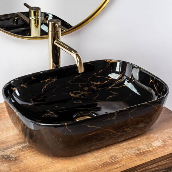 Lavoar Belinda Shiny marmura ceramica sanitara negru – 46,5 cm 1