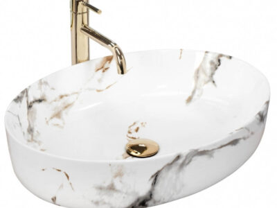 Lavoar Carrara Shiny marmura ceramica sanitara – 55 cm