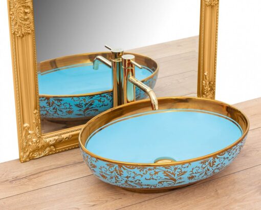 Lavoar Margot ceramica sanitara albastru / gold – 52 cm