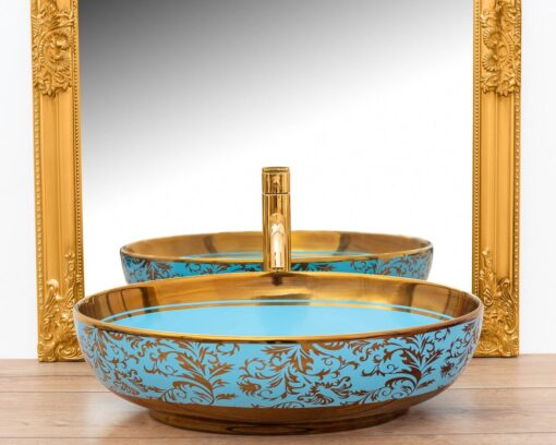 Lavoar Margot ceramica sanitara albastru / gold – 52 cm
