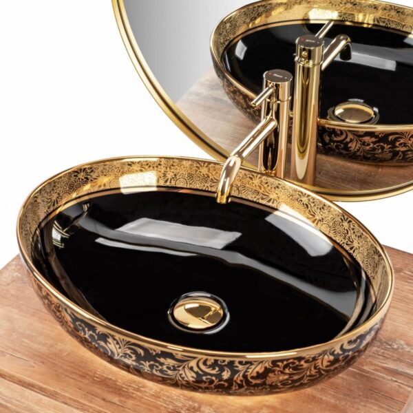 Lavoar Margot ceramica sanitara negru / gold – 52 cm