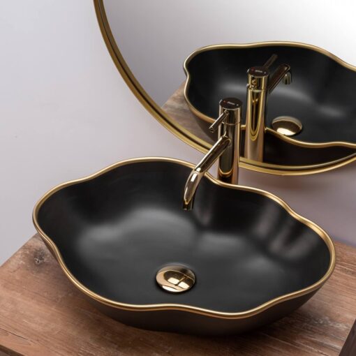 Lavoar Pearl Gold Edge ceramica sanitara negru – 51,5 cm