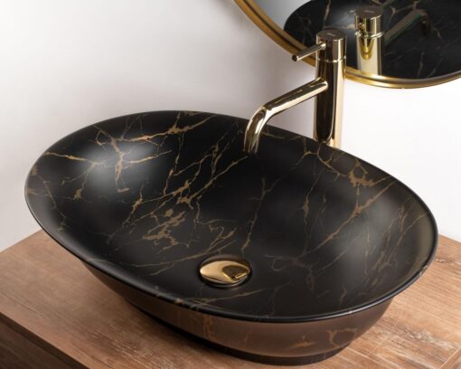 Lavoar Roma Negru Marble mat ceramica sanitara – 56 cm