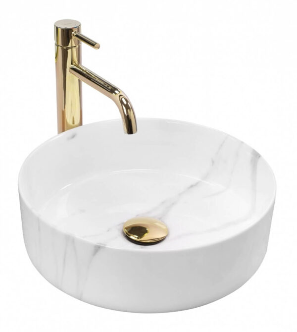 Lavoar Sami alb marmura lucios ceramica sanitara – 36 cm