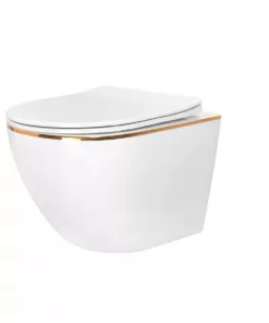 Vas wc Carlo Mini Rimless suspendat capac softclose gold
