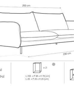 Canapea Vienna fixa 4 locuri tesatura personalizabila - L230 cm