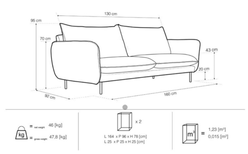 Canapea Vienna fixa 2 locuri tesatura personalizabila