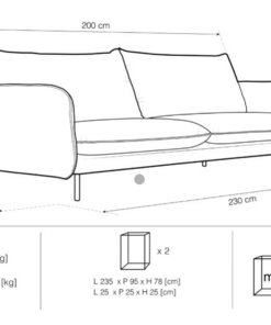 Canapea Vienna fixa 4 locuri velur personalizabila - L230 cm