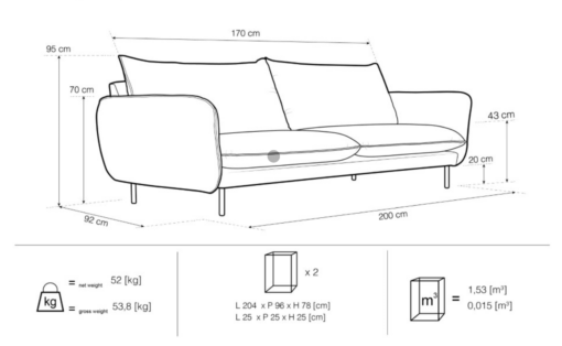 Canapea Vienna fixa 3 locuri tesatura personalizabila