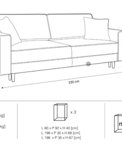 Canapea Fano extensibila 3 locuri tesatura personalizabila - L233 cm