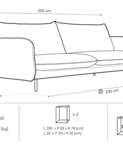 Canapea Vienna fixa 4 locuri tesatura plusata personalizabila - L230 cm