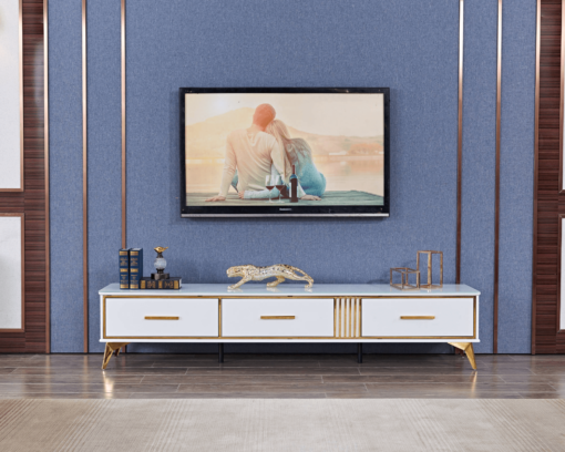 Comoda TV Laval alb/auriu - L200 cm