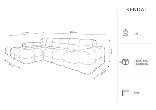 Coltar Kendal 4 locuri stofa catifelata personalizabil - L256 cm